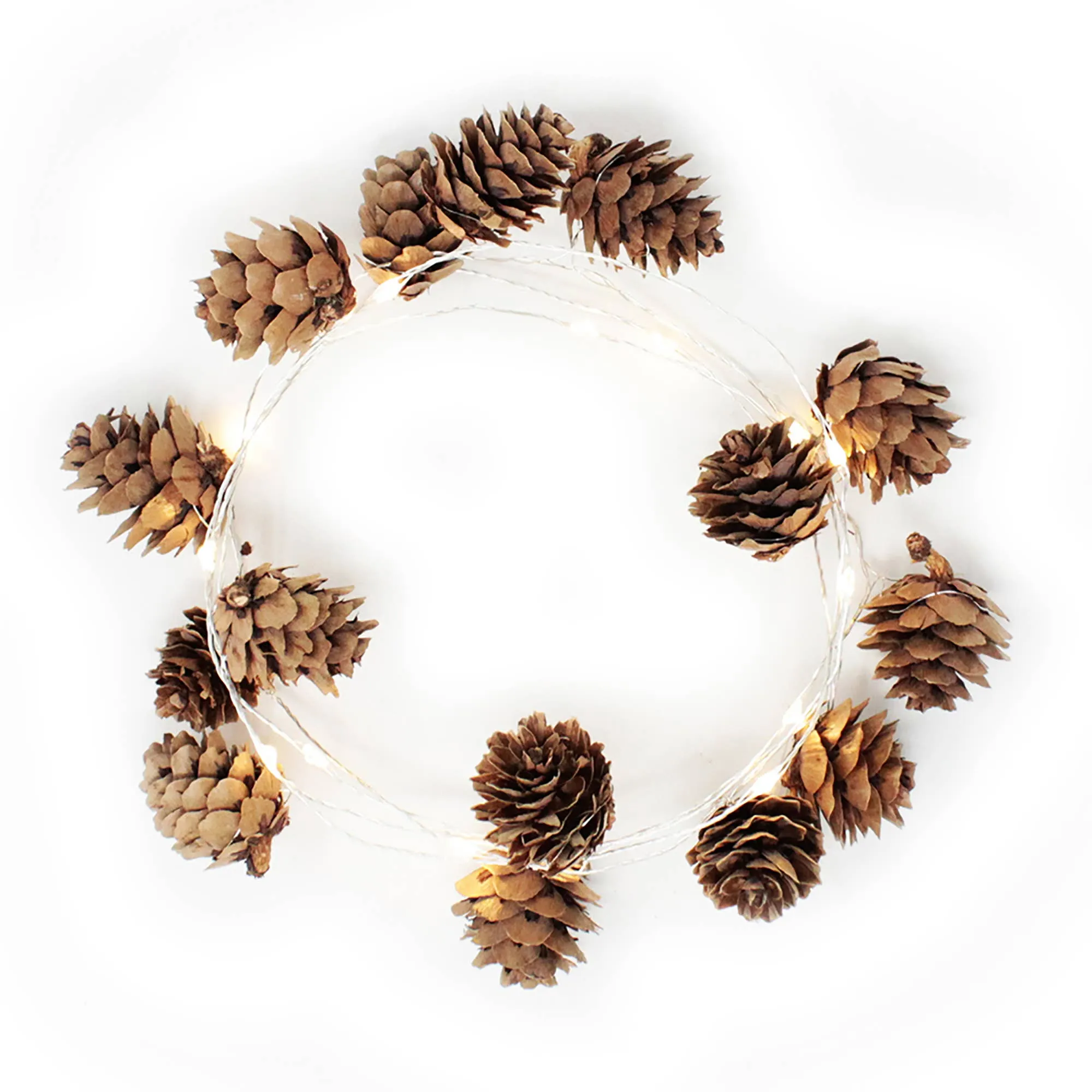 15 LED Pine Cone String Light Battery Operated - Warm White