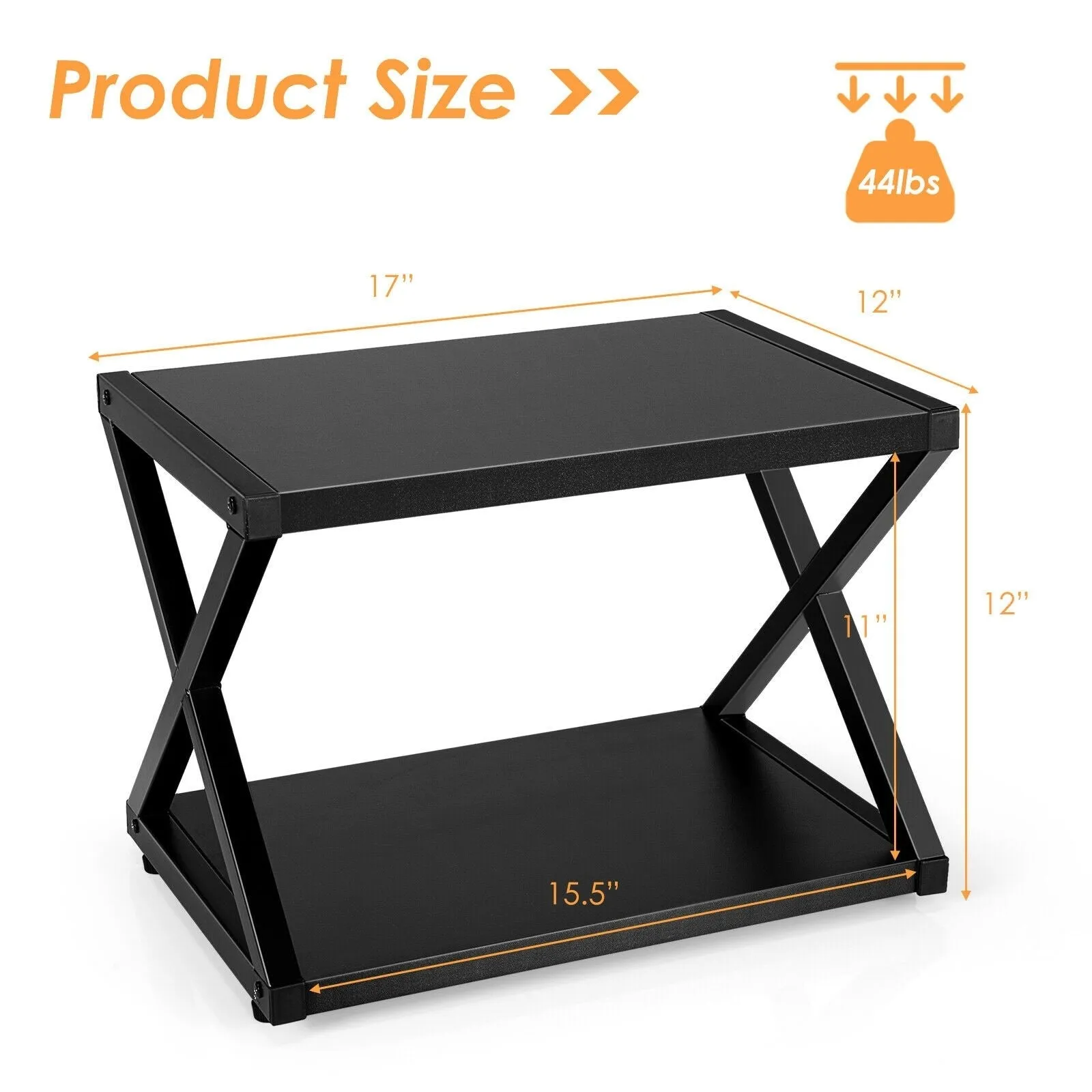 2 Tier Desktop Printer Stand with Anti-Skid Pads - Black