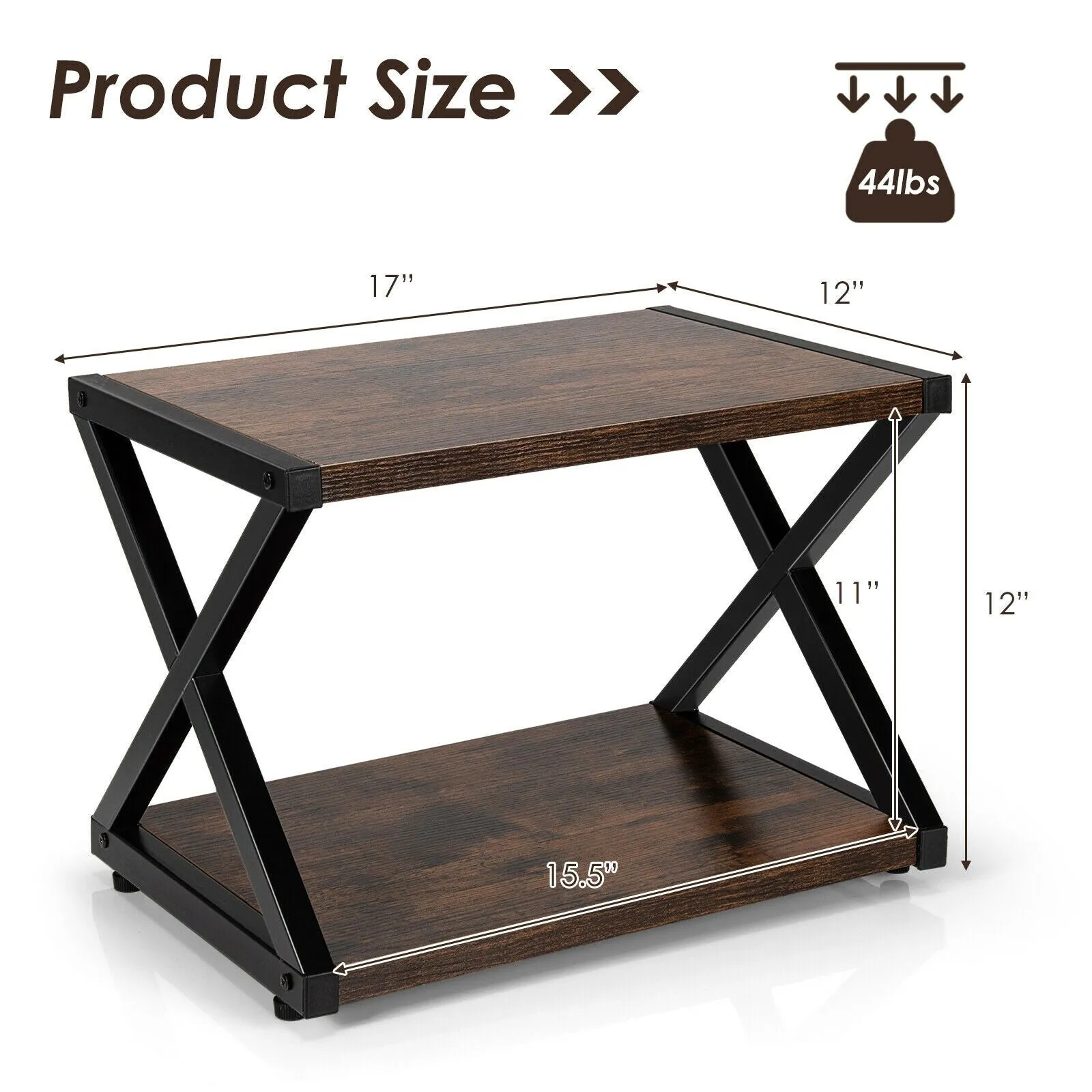 2 Tier Desktop Printer Stand with Anti-Skid Pads - Coffee