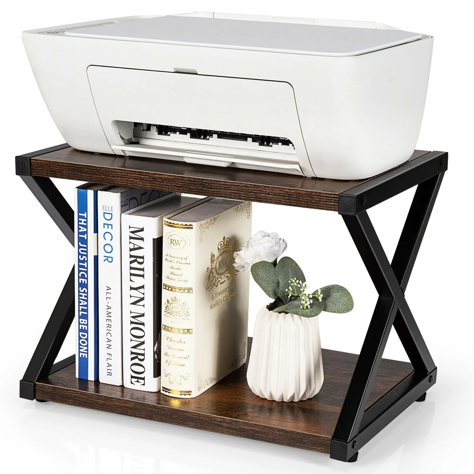 2 Tier Desktop Printer Stand with Anti-Skid Pads - Coffee