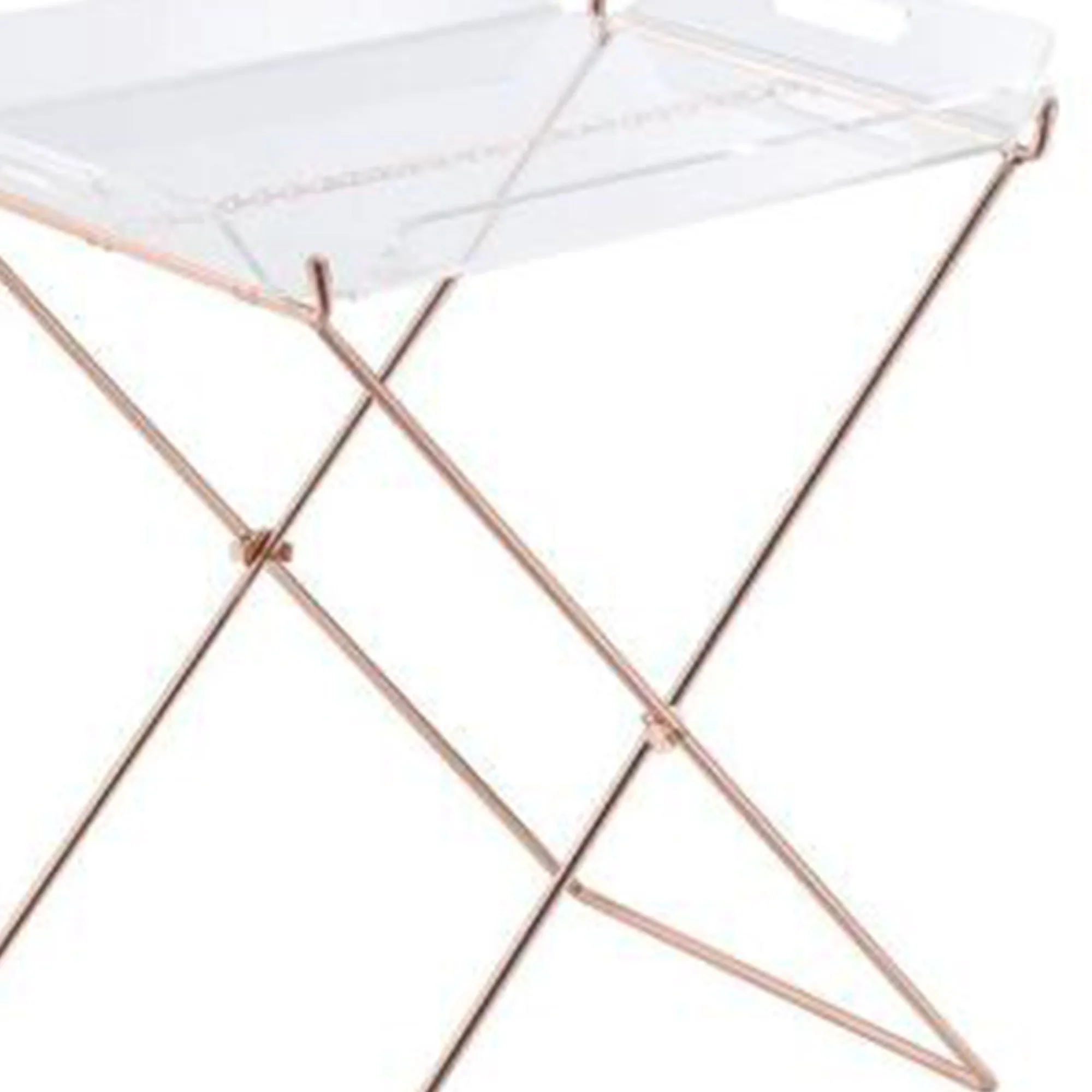 22 Inch Acrylic Tray Table With X Metal Base, Copper  By Benzara