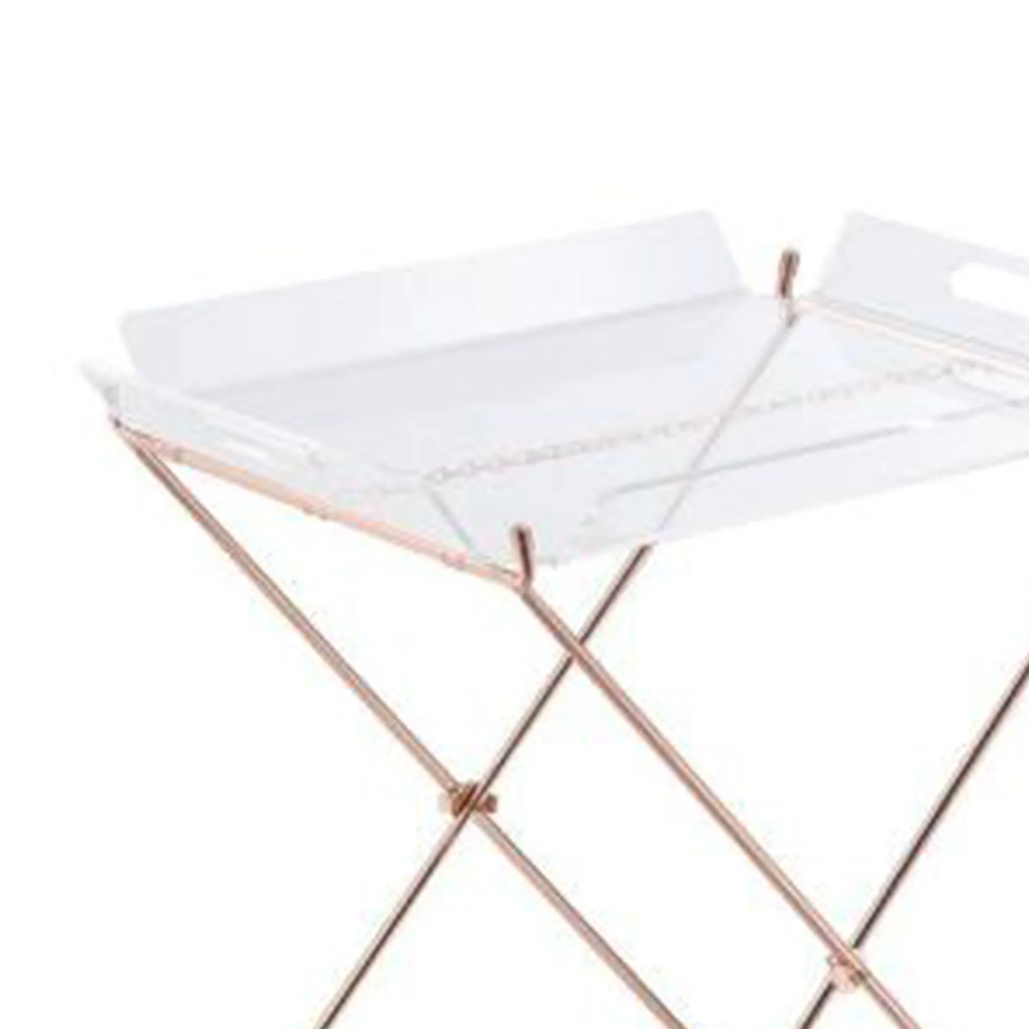 22 Inch Acrylic Tray Table With X Metal Base, Copper  By Benzara