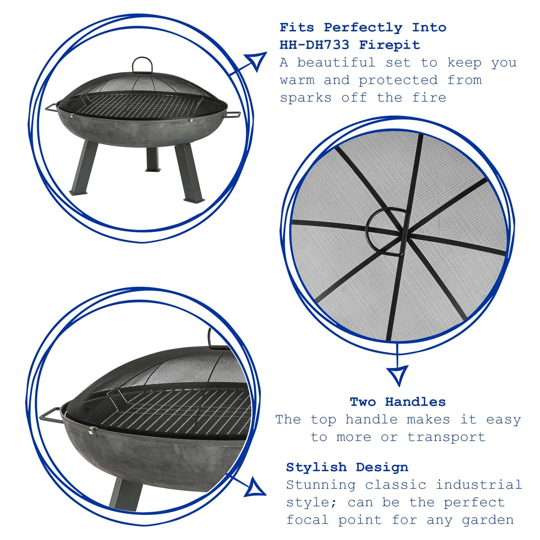 2pc Fire Pit Grill & Spark Guard Set - 72.5cm - By Harbour Housewares