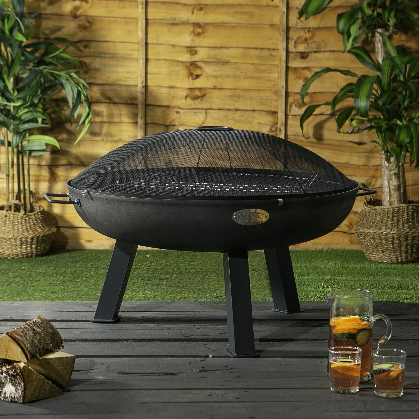 2pc Fire Pit Grill & Spark Guard Set - 72.5cm - By Harbour Housewares