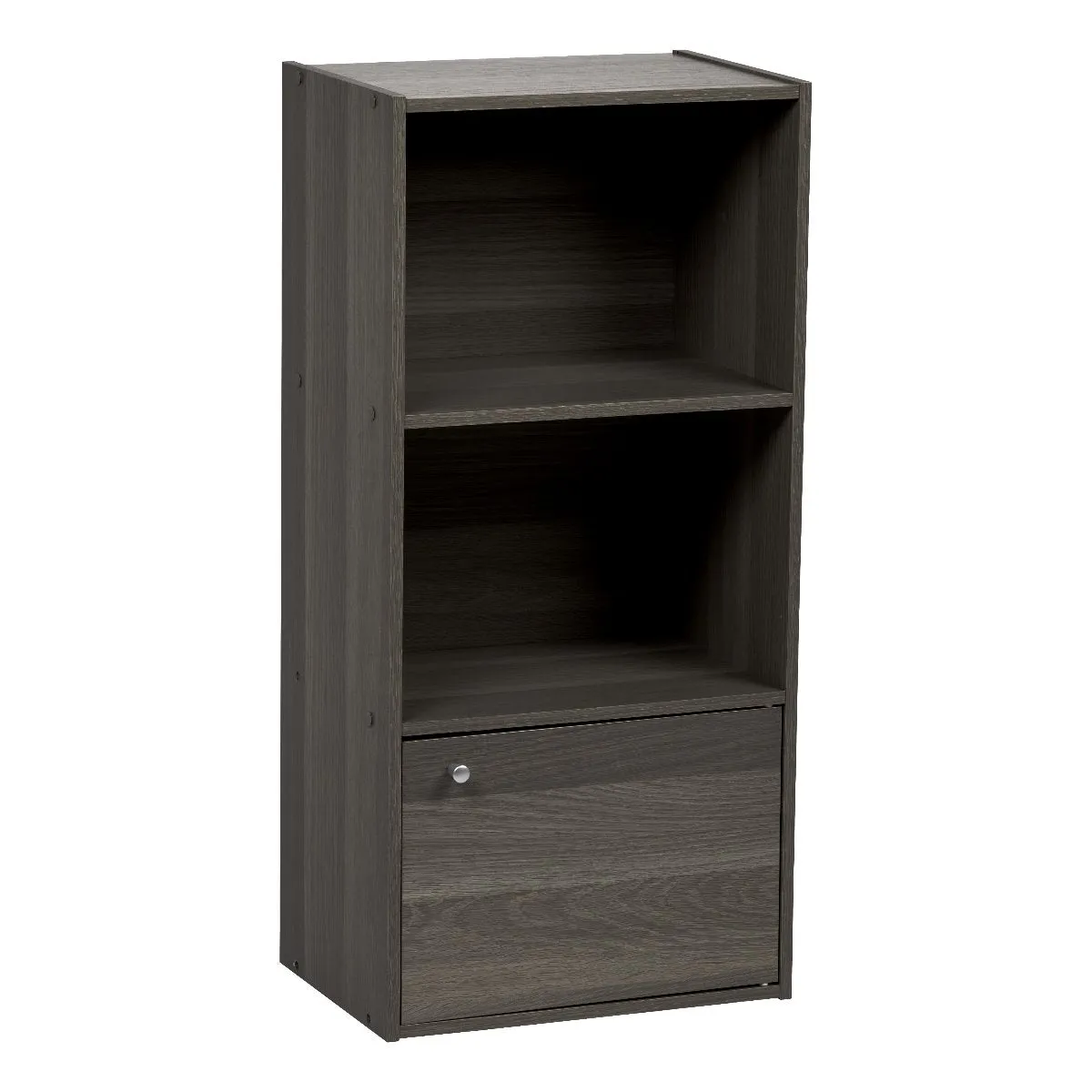 3-Tier Wood Storage Shelf with Door, Gray