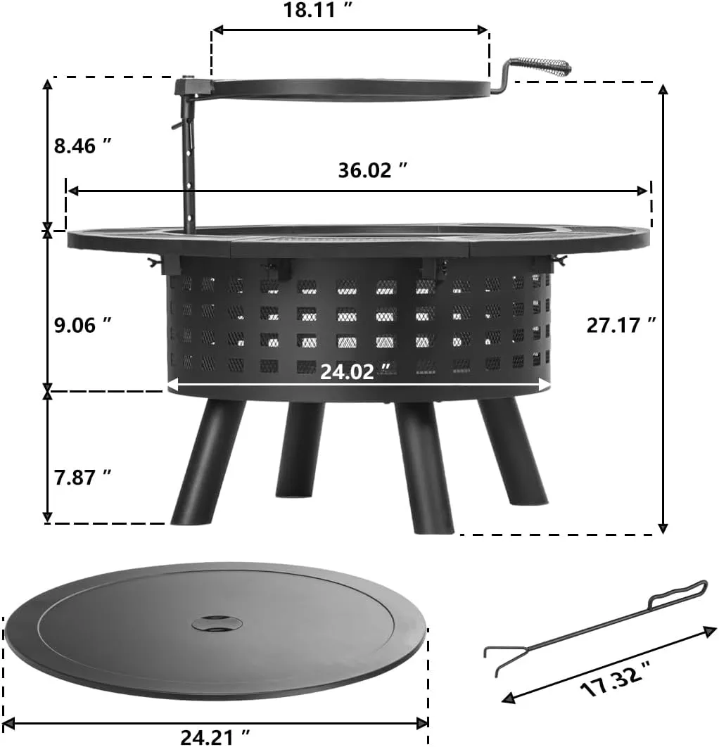 36 inch Outdoor Fire Pit with Grill