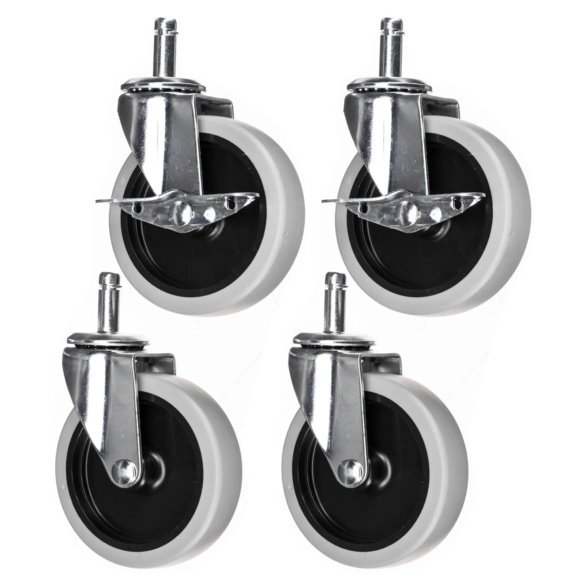 4" HD Stem Casters, 2 W/ Brake, for Luxor Carts (4-Pack)