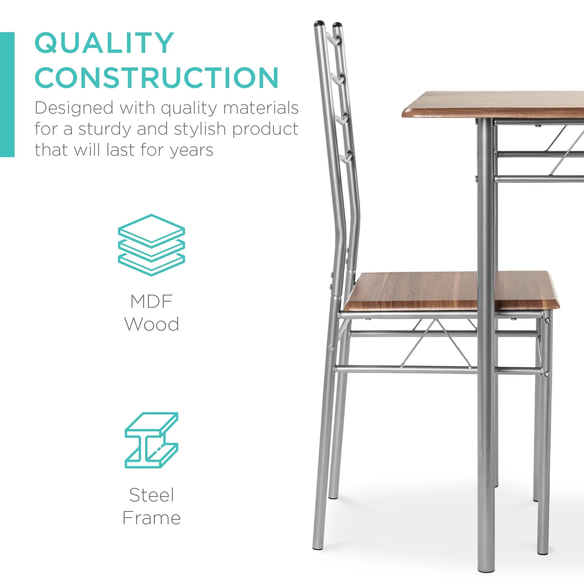 5-Piece Wooden Kitchen Table Dining Set w/ Metal Legs, 4 Chairs