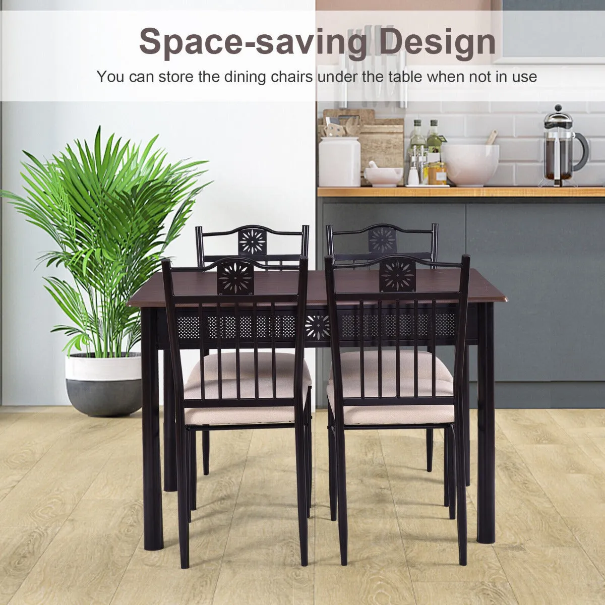 5 Pieces Kitchen Dining Table and Chair Set with Sponge Cushion