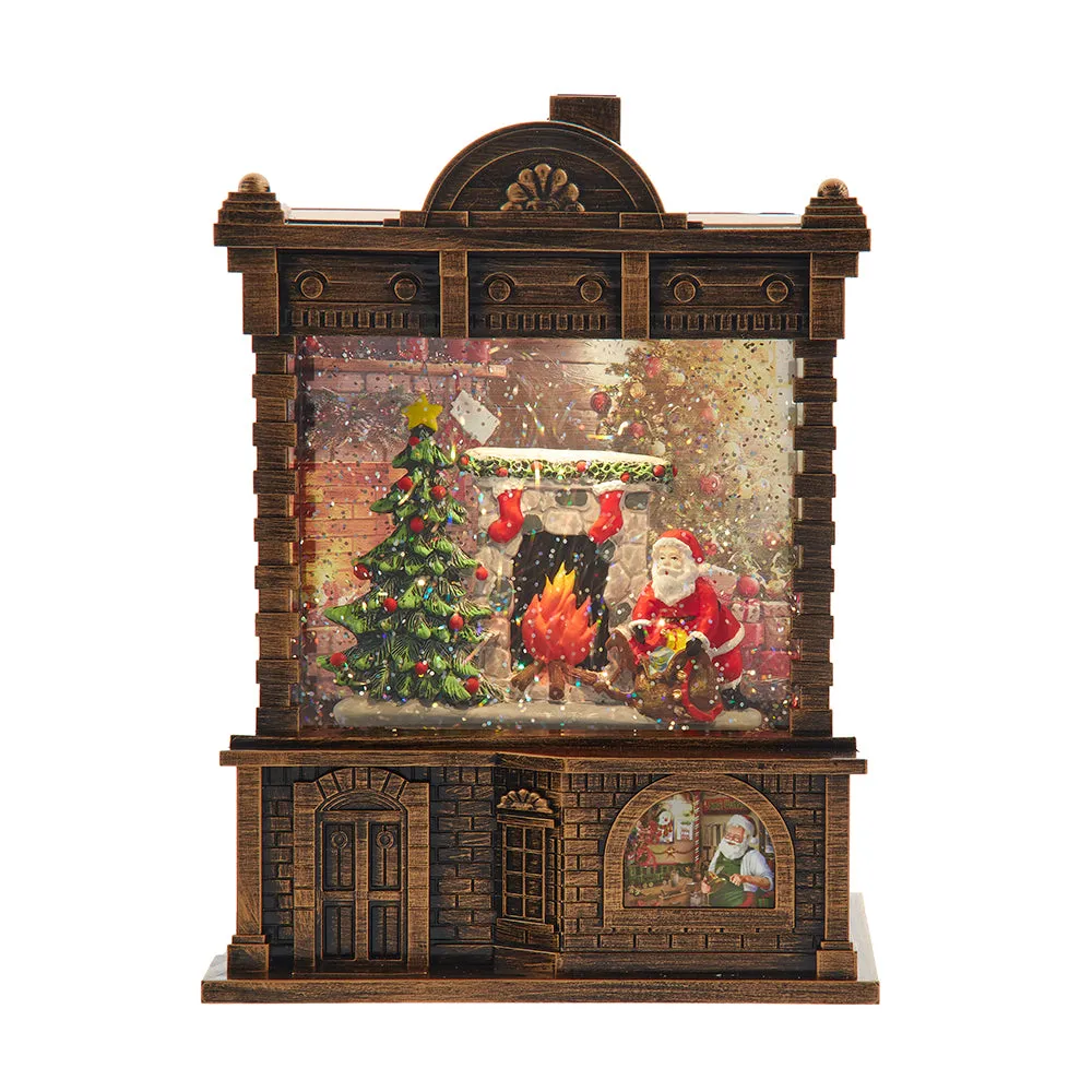 5.84" Battery Operated Lighted Santa Fireplace Water Lantern House