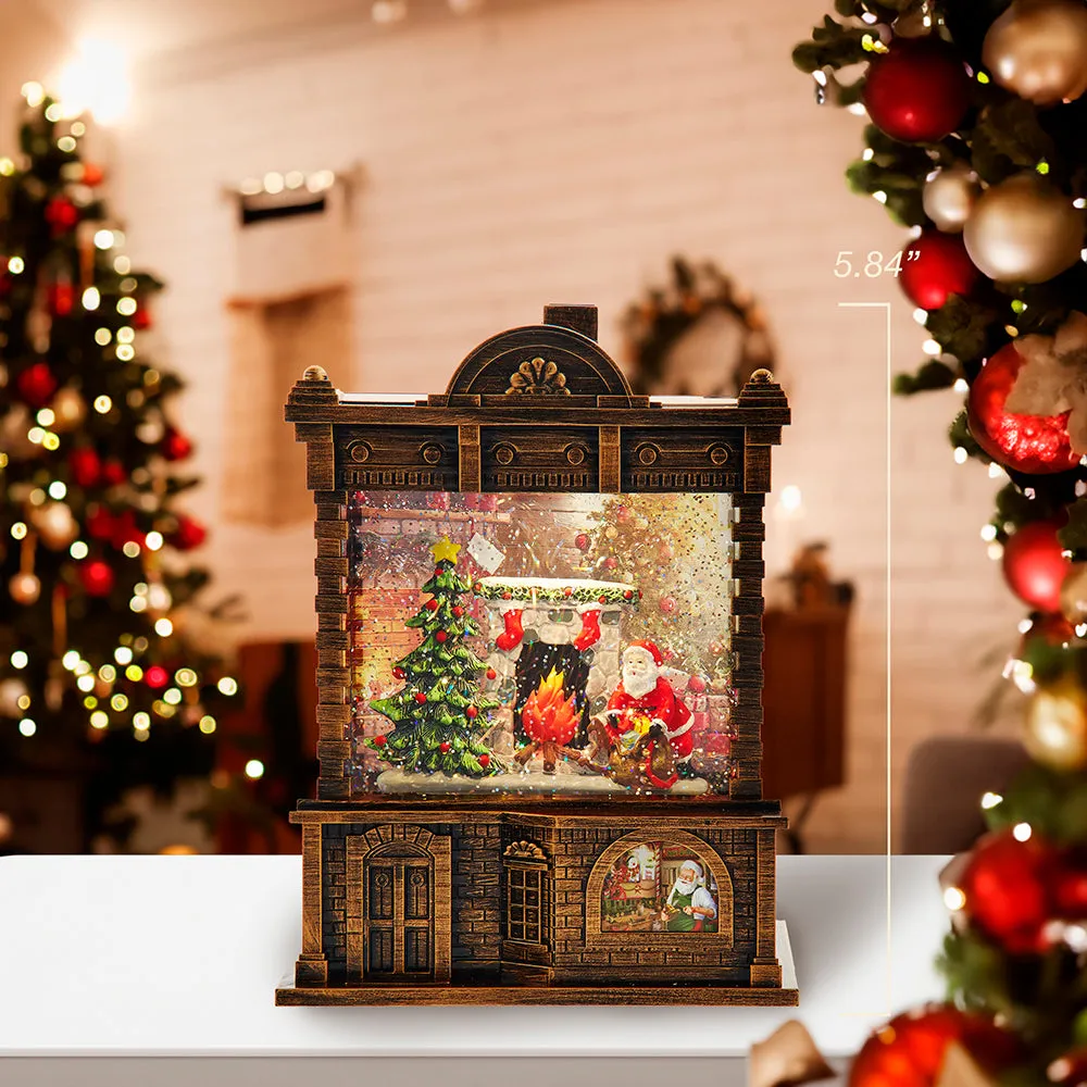 5.84" Battery Operated Lighted Santa Fireplace Water Lantern House