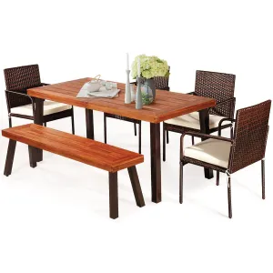 6-Piece Acacia Wood Patio Dining Set, Patiojoy Outdoor Wicker Furniture Set