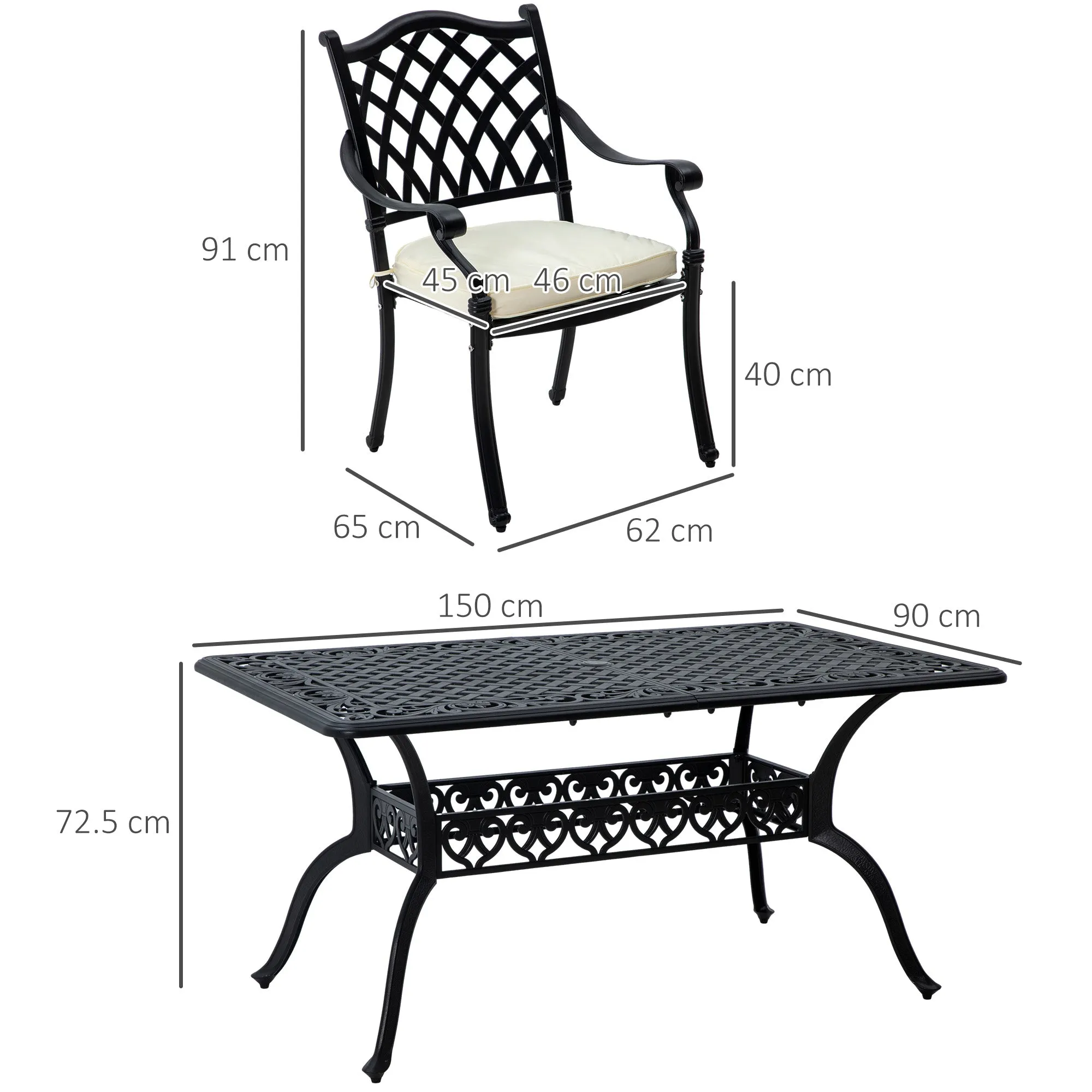 7 Pieces Aluminium Patio Dining Set with Umbrella Hole Black