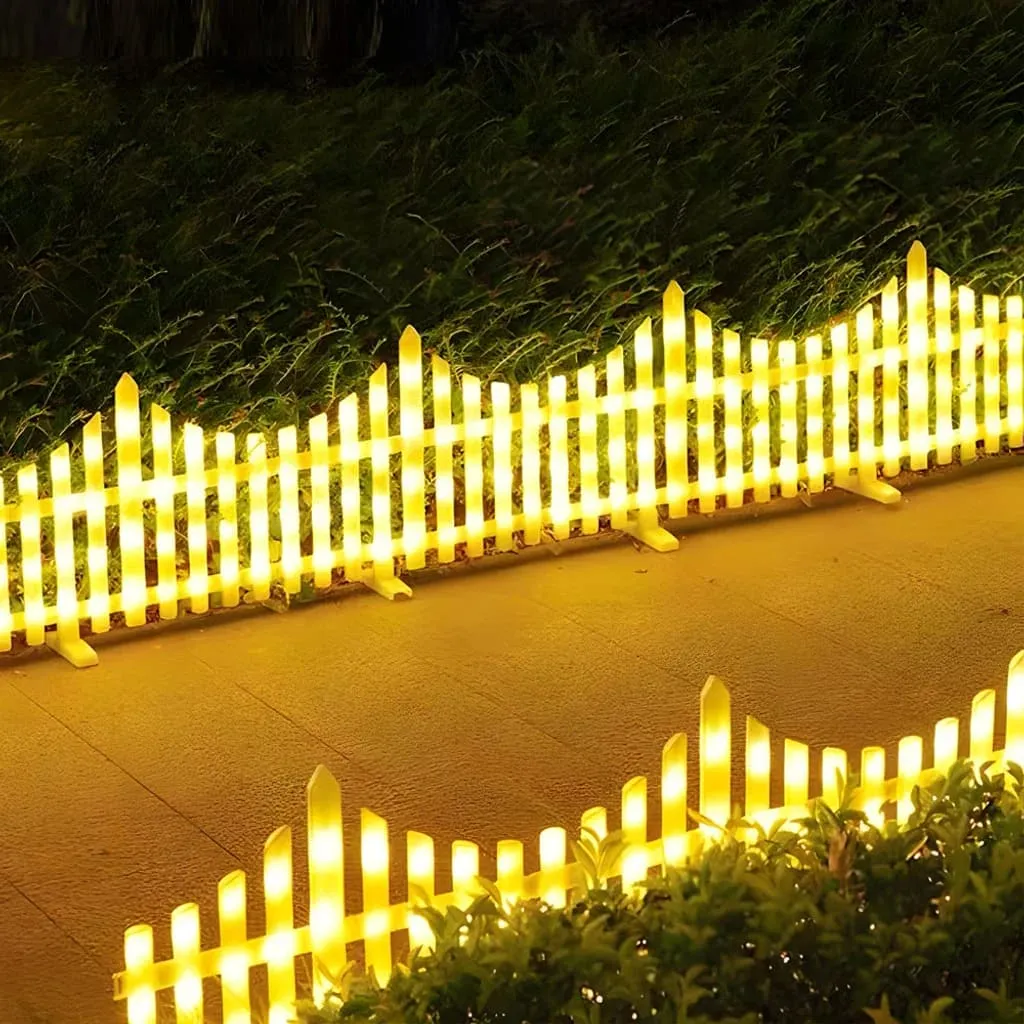 8-Pack Wave-Shaped Solar LED Christmas Lights Garden Fence - Lighted Outdoor Fence for Christmas Decoration.Light up your Christmas.