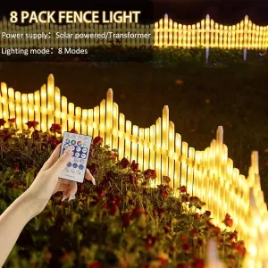 8-Pack Wave-Shaped Solar LED Christmas Lights Garden Fence - Lighted Outdoor Fence for Christmas Decoration.Light up your Christmas.