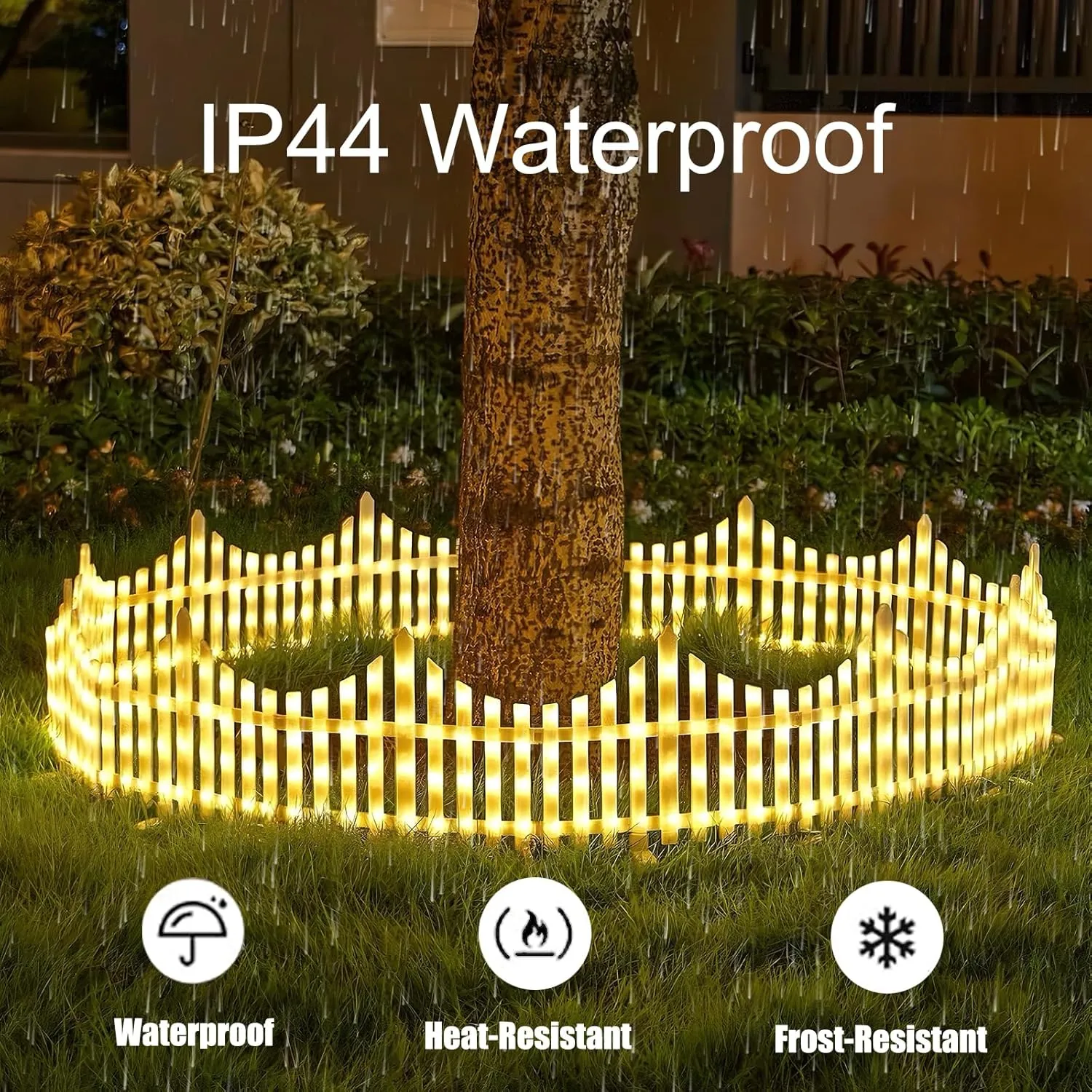 8-Pack Wave-Shaped Solar LED Christmas Lights Garden Fence - Lighted Outdoor Fence for Christmas Decoration.Light up your Christmas.