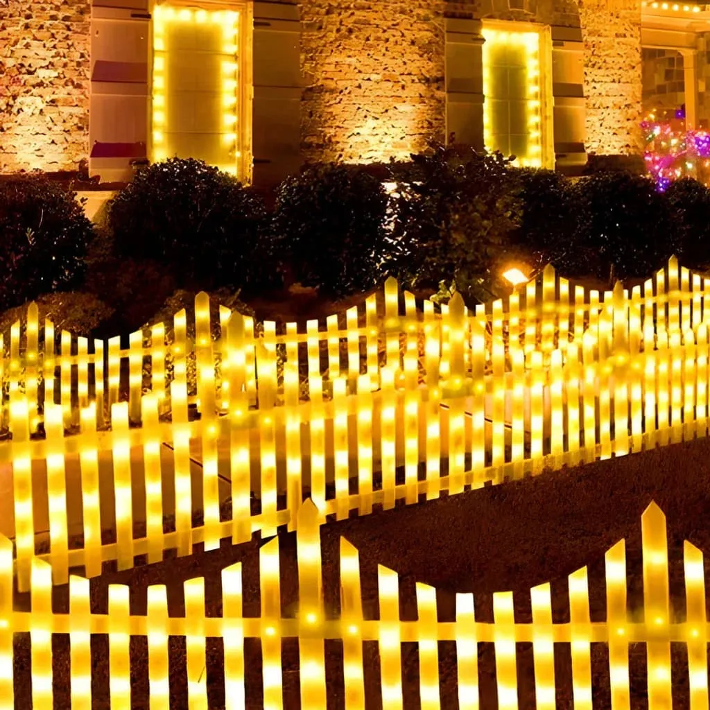 8-Pack Wave-Shaped Solar LED Christmas Lights Garden Fence - Lighted Outdoor Fence for Christmas Decoration.Light up your Christmas.