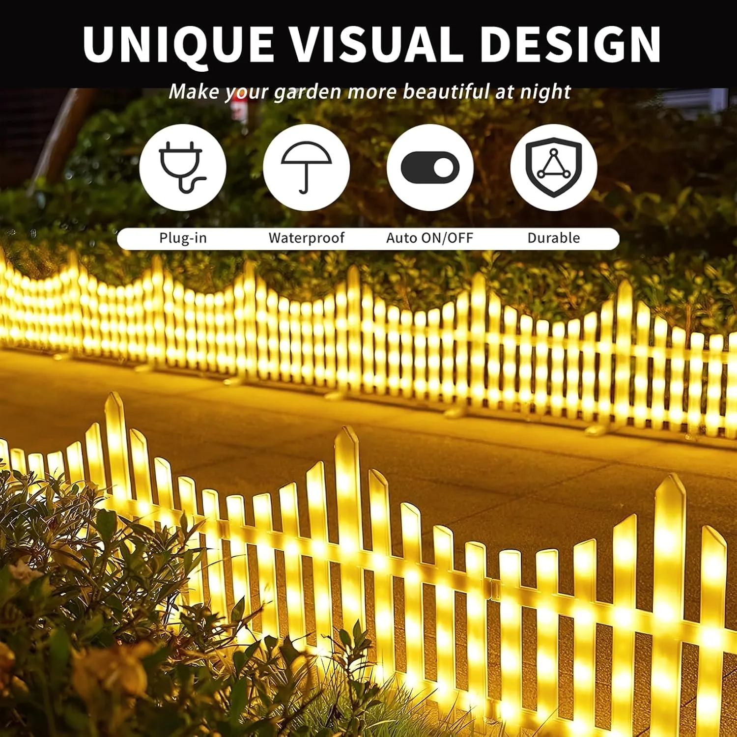 8-Pack Wave-Shaped Solar LED Christmas Lights Garden Fence - Lighted Outdoor Fence for Christmas Decoration.Light up your Christmas.