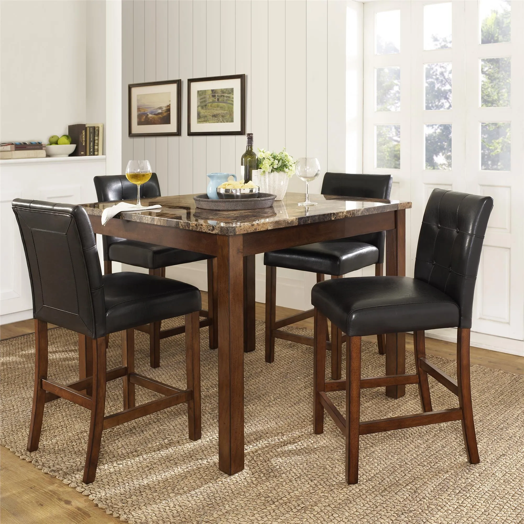 Andover Faux Marble Counter Height Black Dining Set