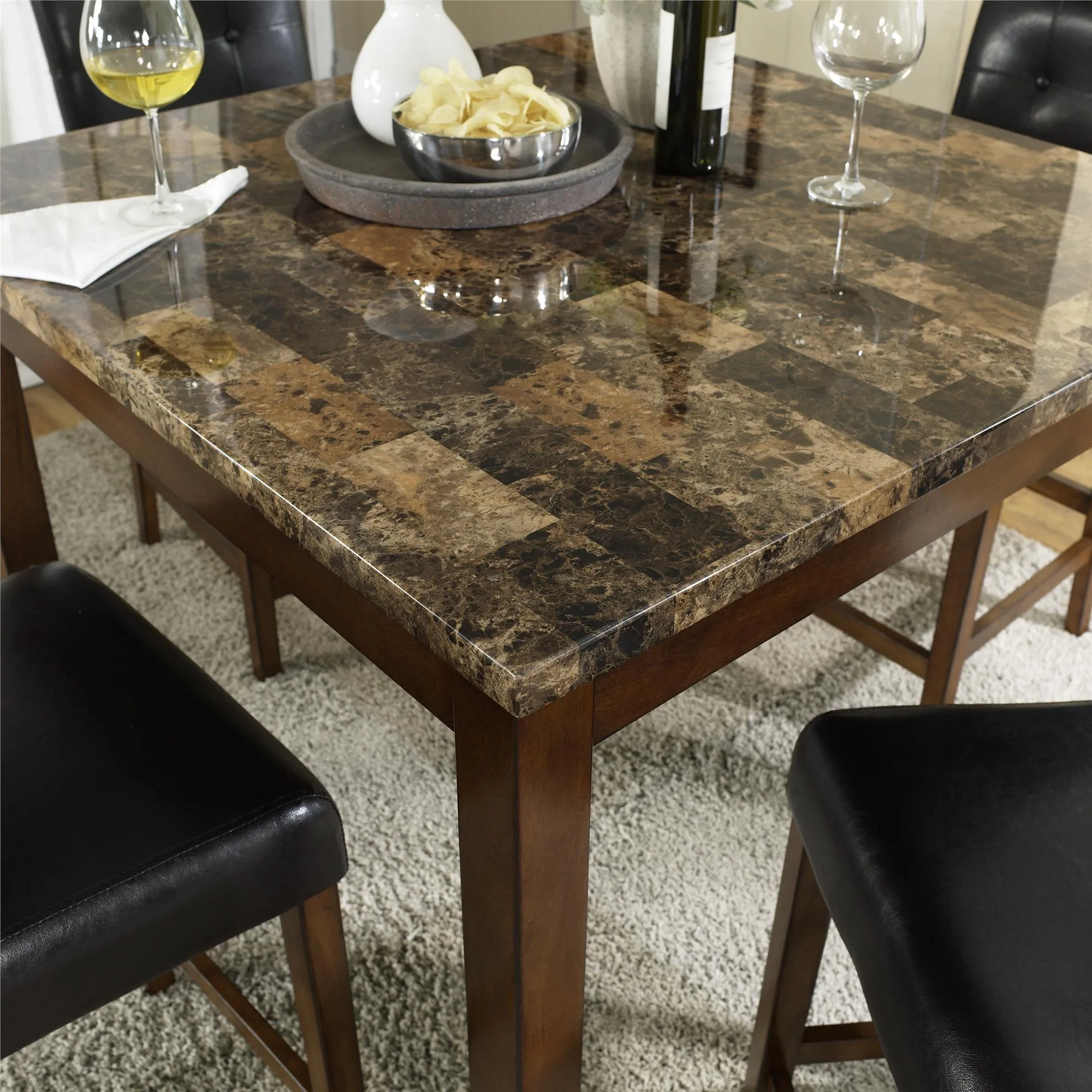 Andover Faux Marble Counter Height Black Dining Set