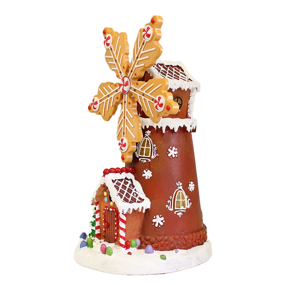 Animated Christmas Village Gingerbread House Rotating Windmill LED Lights Music