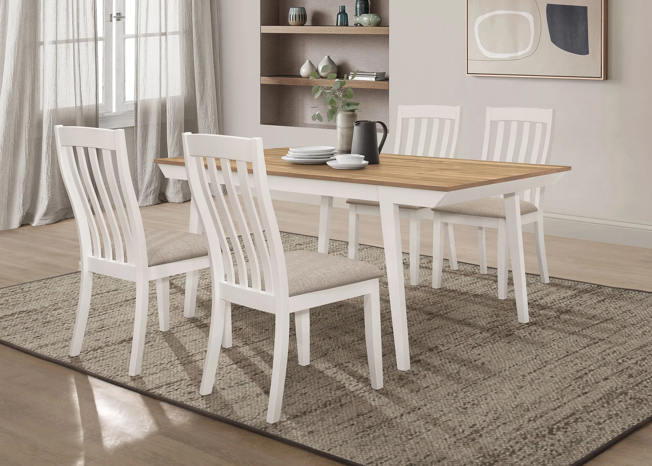 Anwar Rectangular Dining Table Set Natural Acacia and Off White