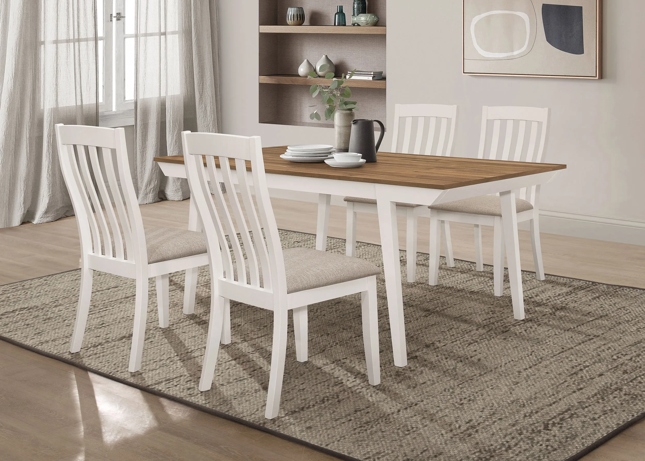 Anwar Rectangular Dining Table Set Natural Acacia and Off White