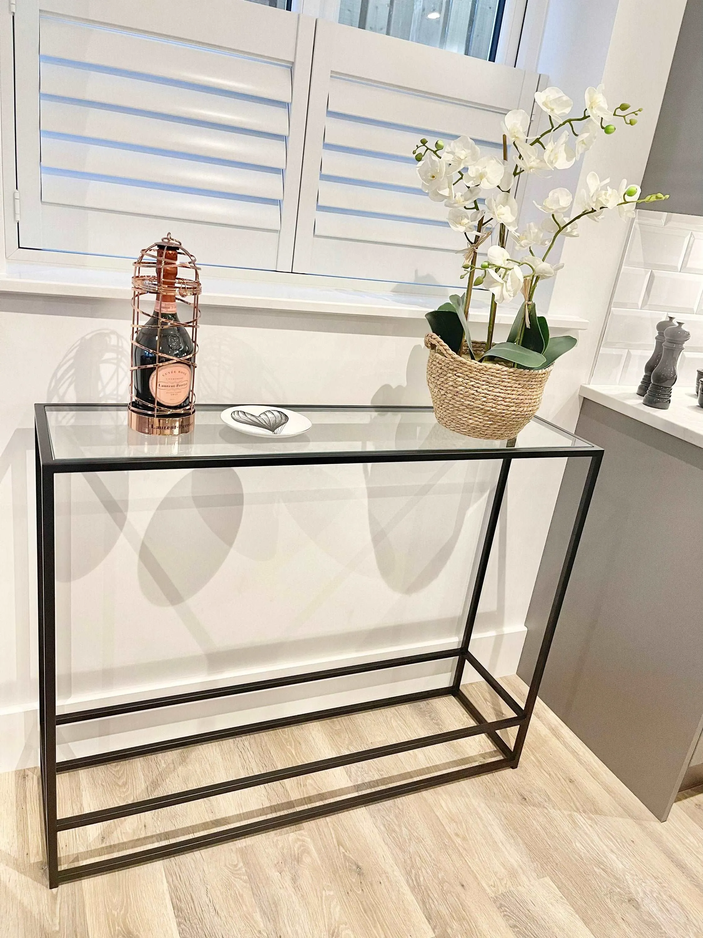 Aria Glass Metal Console Table - Black