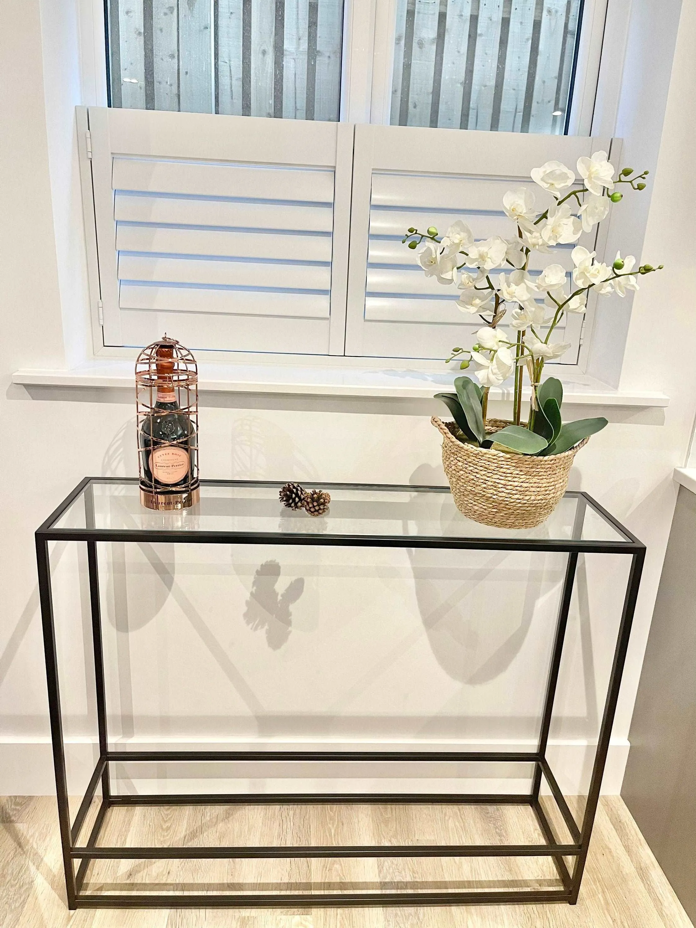 Aria Glass Metal Console Table - Black