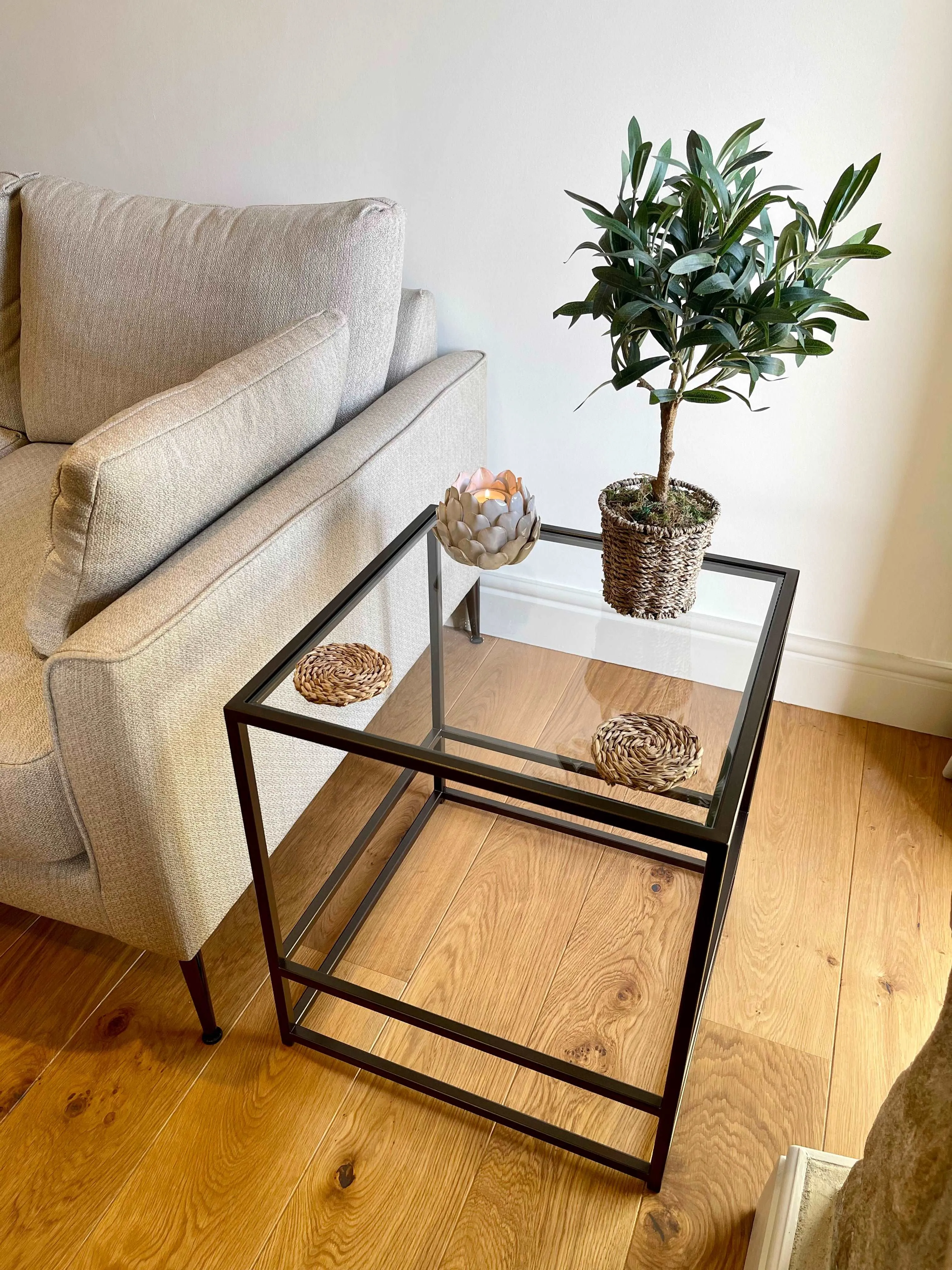 Aria Glass Metal Side Table - Dark Bronze