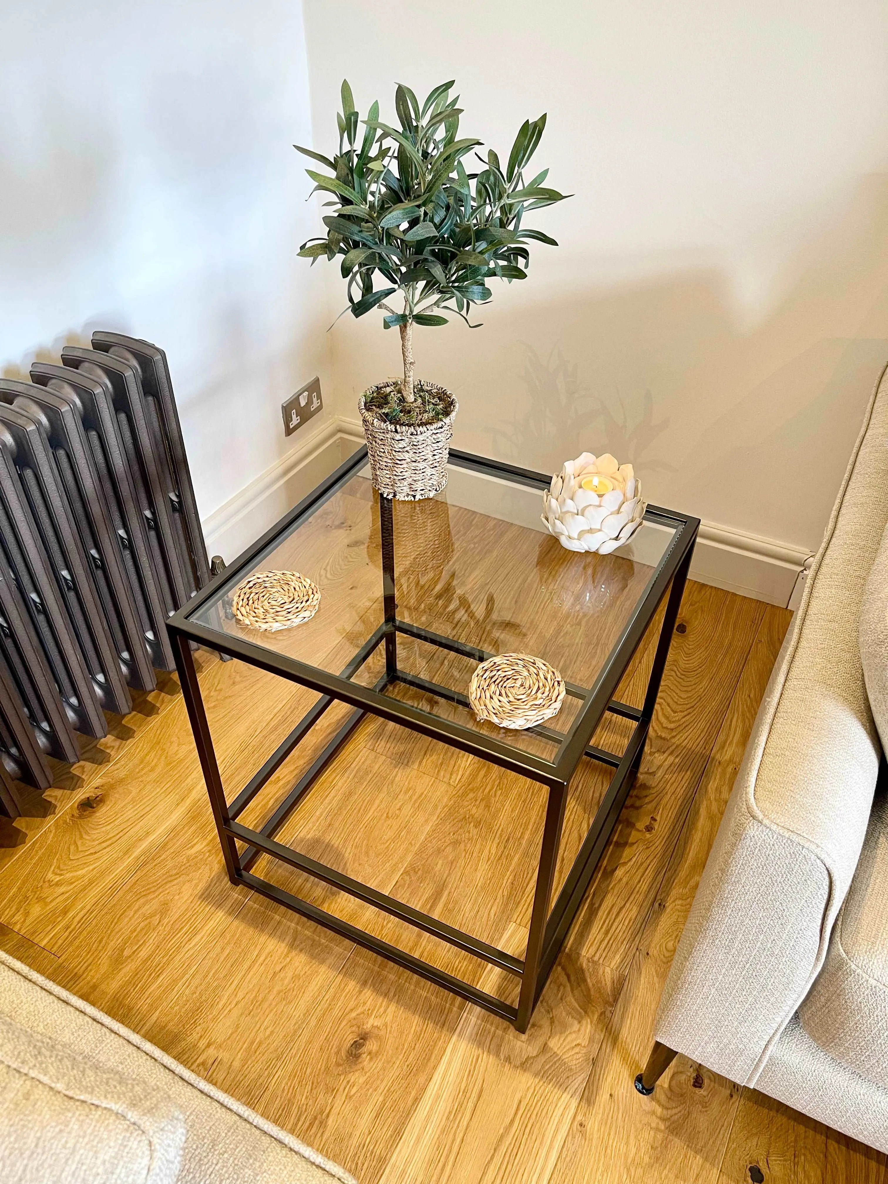 Aria Glass Metal Side Table - Dark Bronze