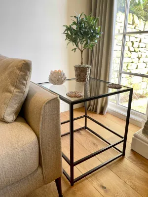 Aria Glass Metal Side Table - Dark Bronze