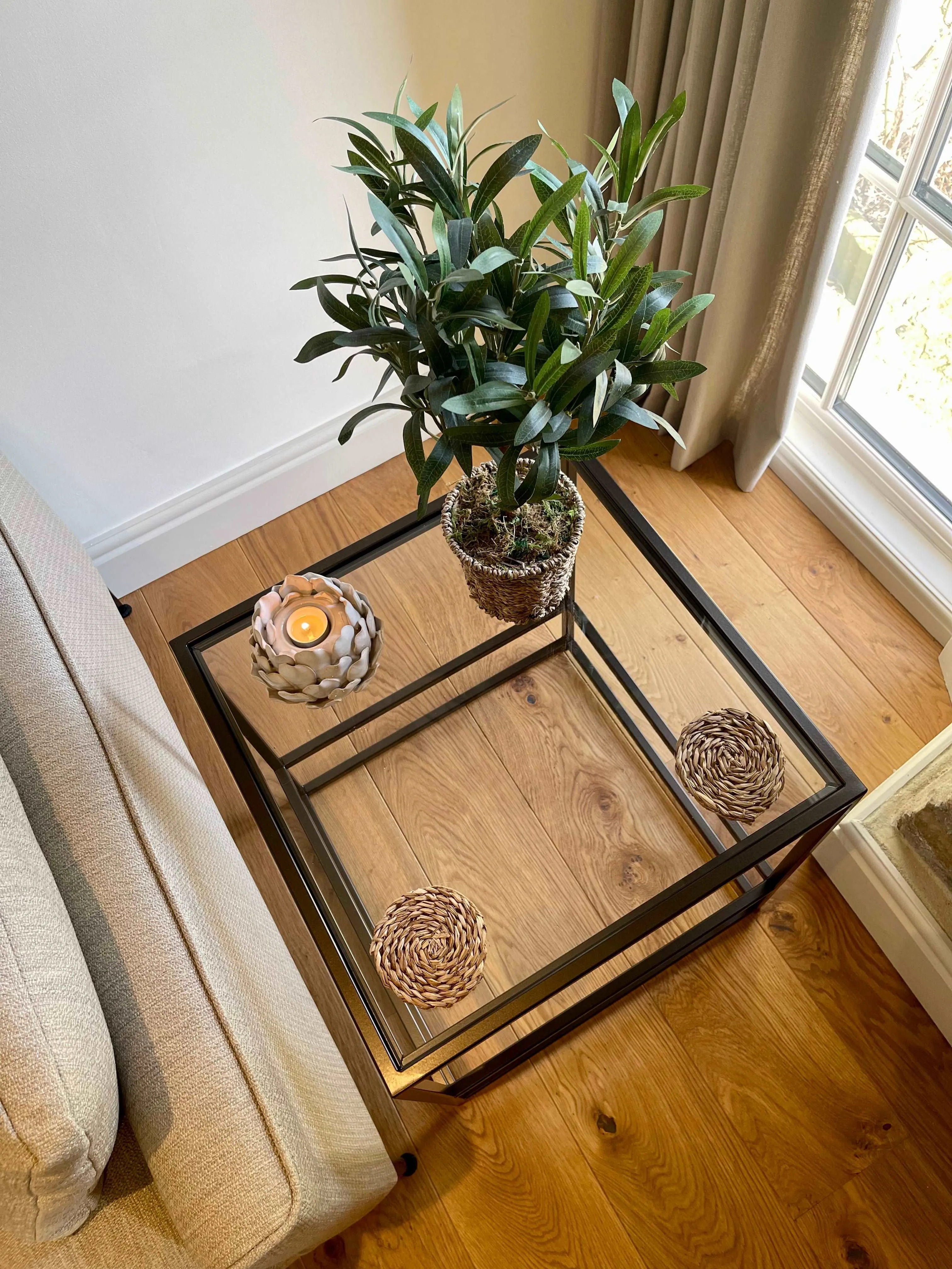 Aria Glass Metal Side Table - Dark Bronze