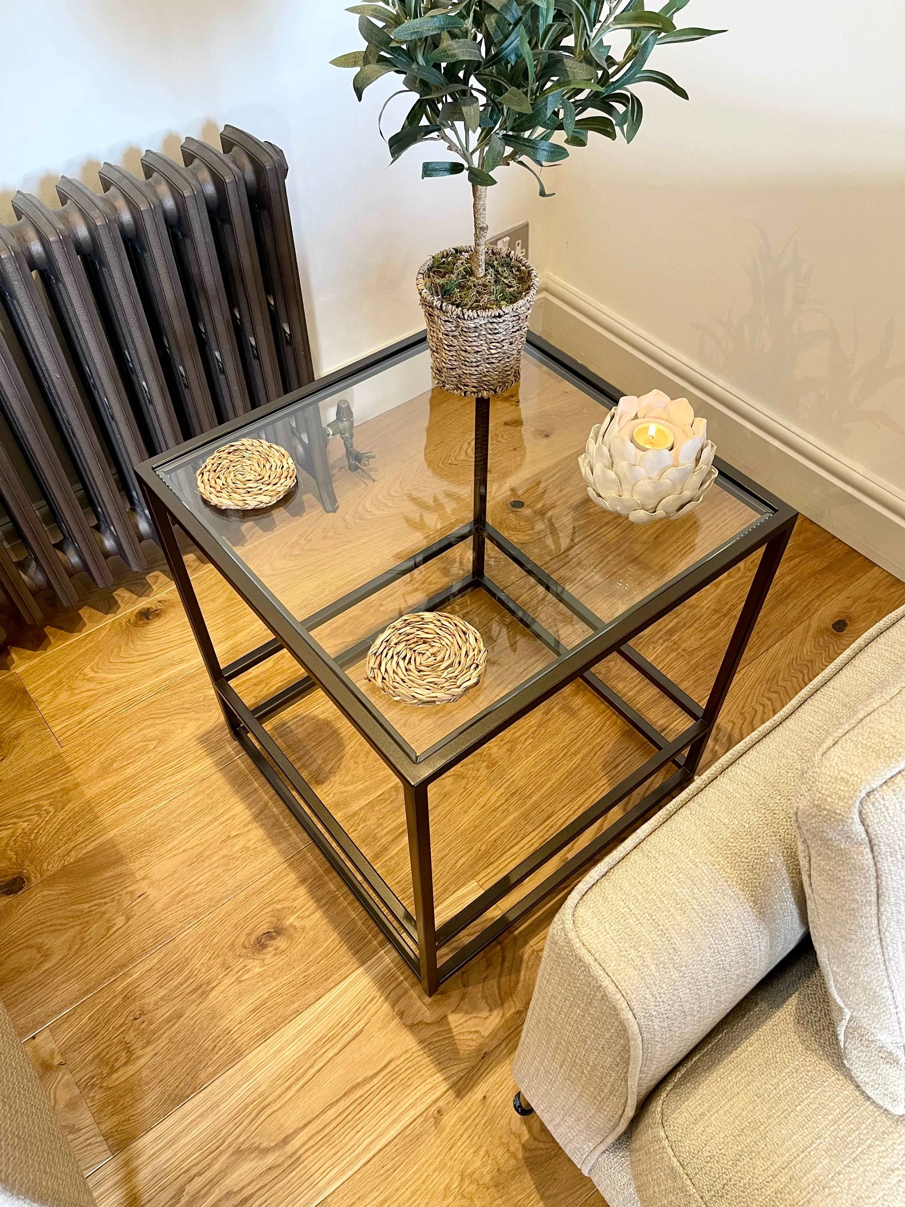 Aria Glass Metal Side Table - Dark Bronze