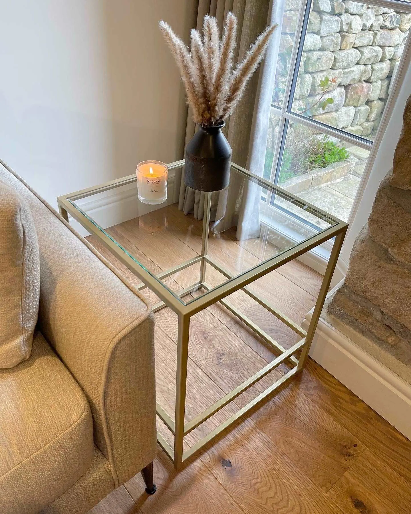 Aria Glass Metal Side Table - Gold