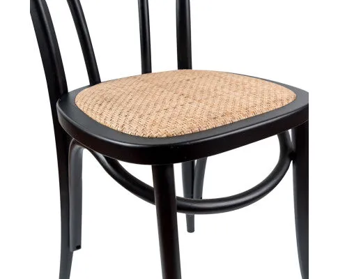 Azalea Arched Back Dining Chair 8 Set Solid Elm Timber Wood Rattan Seat - Black