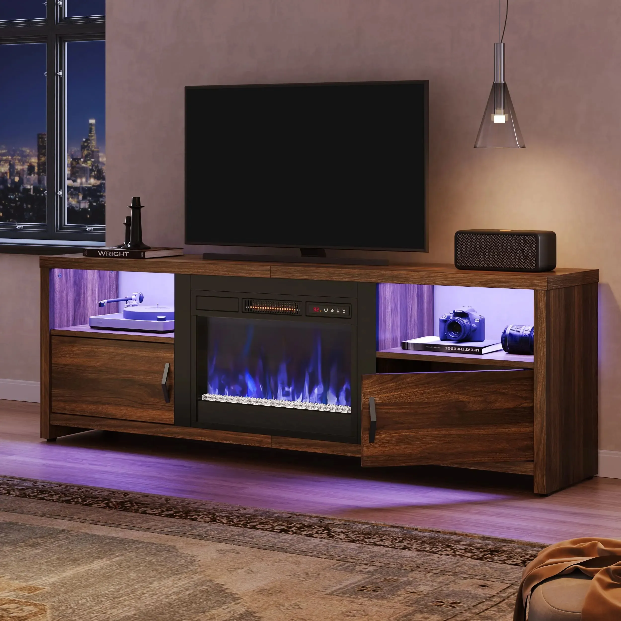 Bestier Modern Entertainment Center with Electric Fireplace Up to 80''