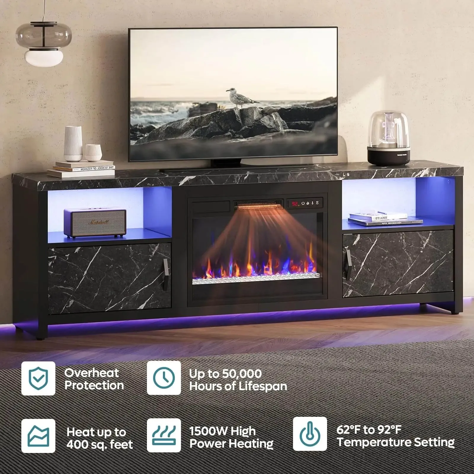 Bestier Modern Entertainment Center with Electric Fireplace Up to 80''