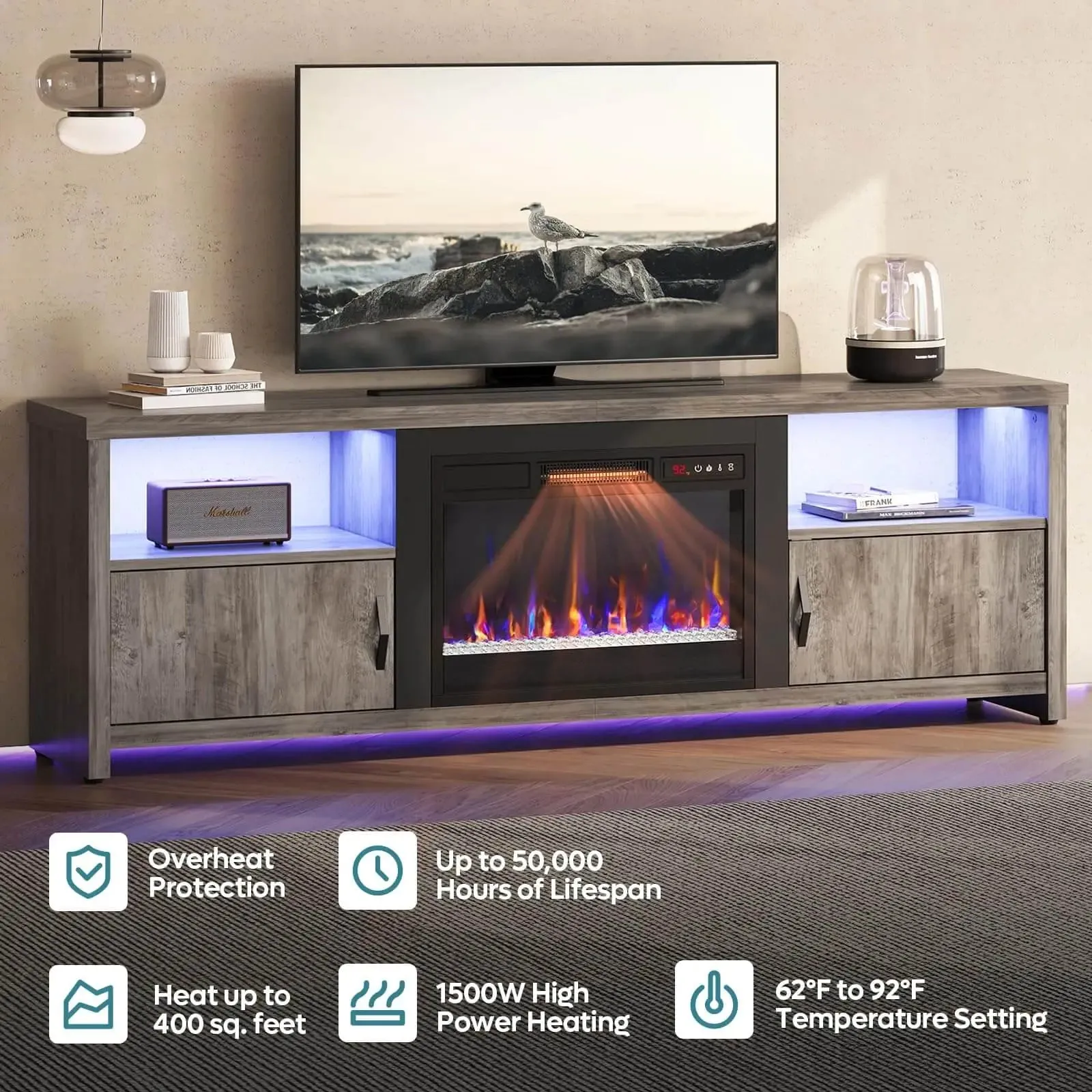 Bestier Modern Entertainment Center with Electric Fireplace Up to 80''