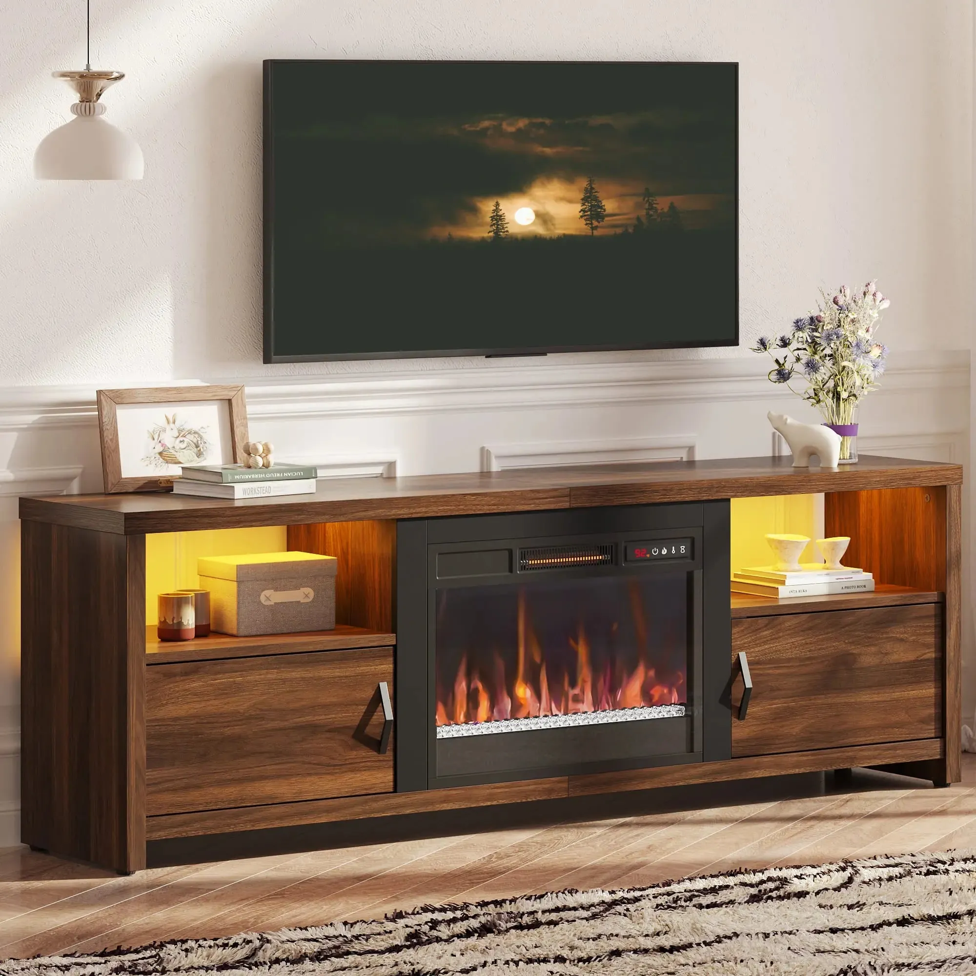 Bestier Modern Entertainment Center with Electric Fireplace Up to 80''