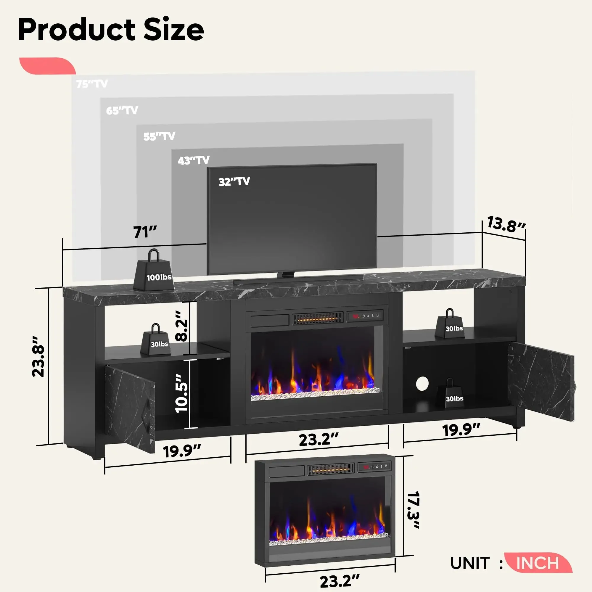 Bestier Modern Entertainment Center with Electric Fireplace Up to 80''