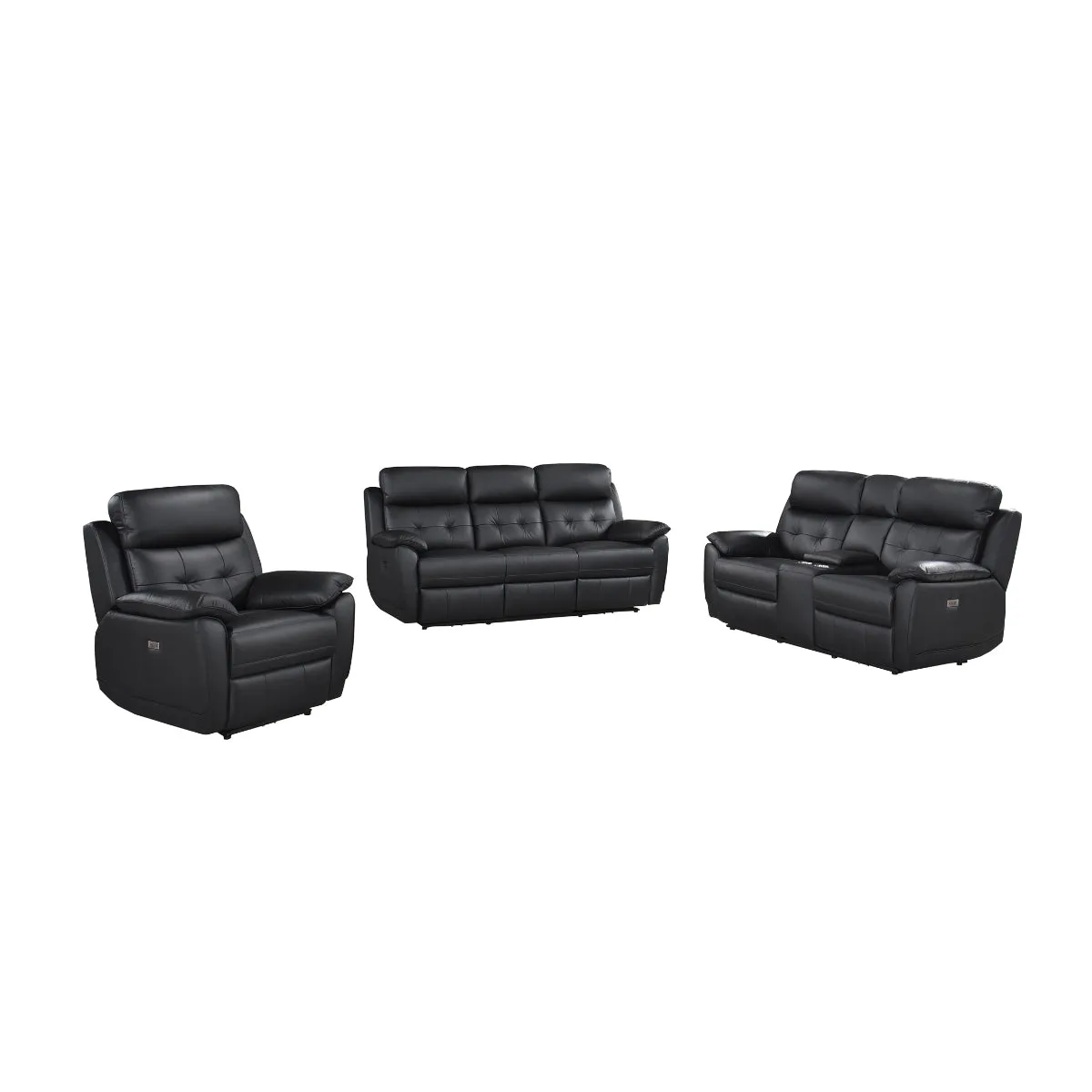 Black Leather Power Reclining Console Loveseat with USB Ports