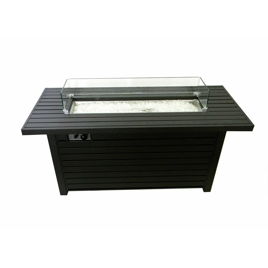 Black Mocha Finish Aluminum Rectangular Fire Pit With Wind Screen