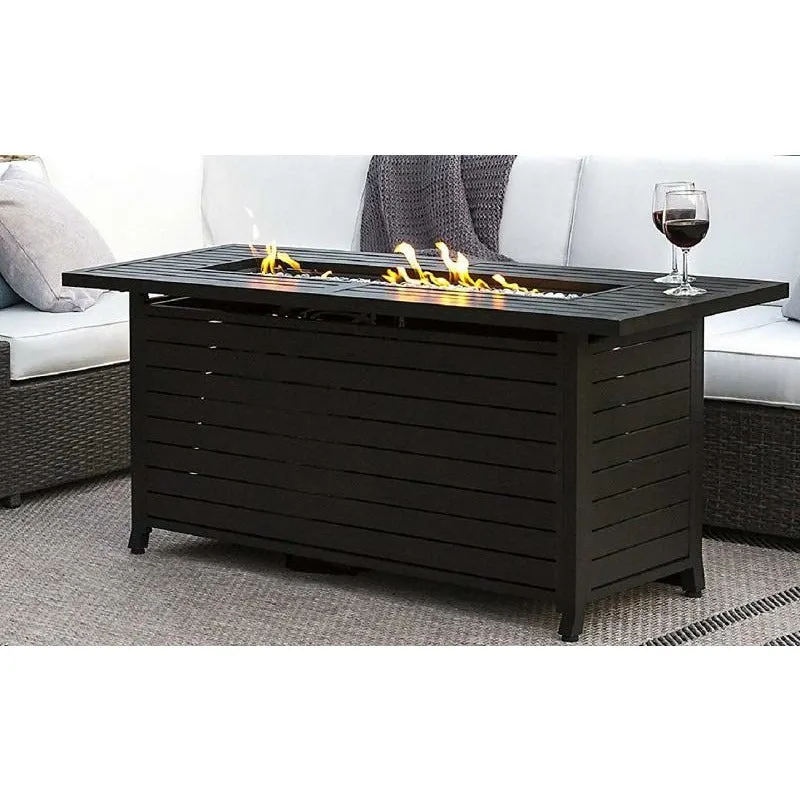 Black Mocha Finish Aluminum Rectangular Fire Pit With Wind Screen