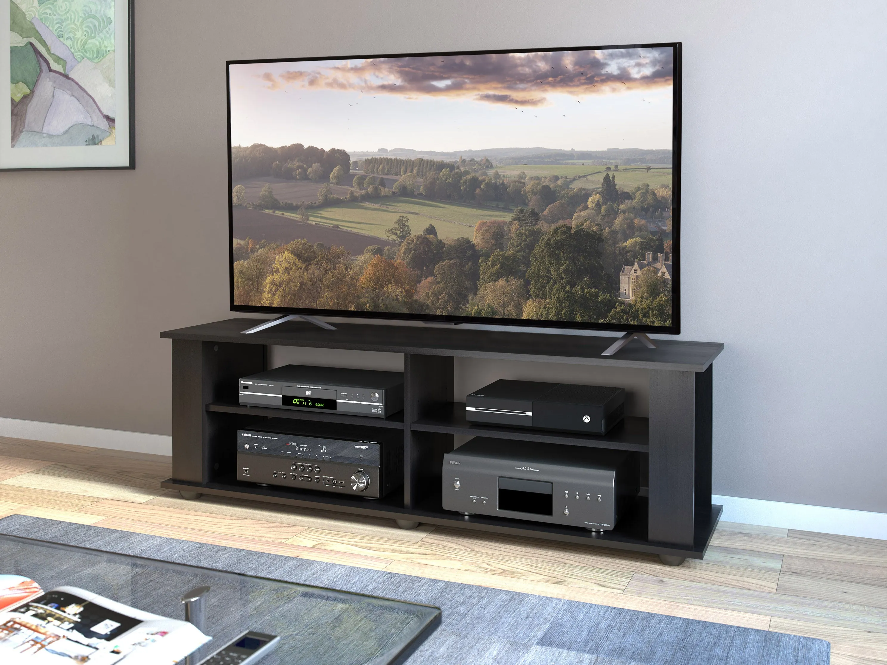 Black Wooden TV Stand, TVs up to 75"