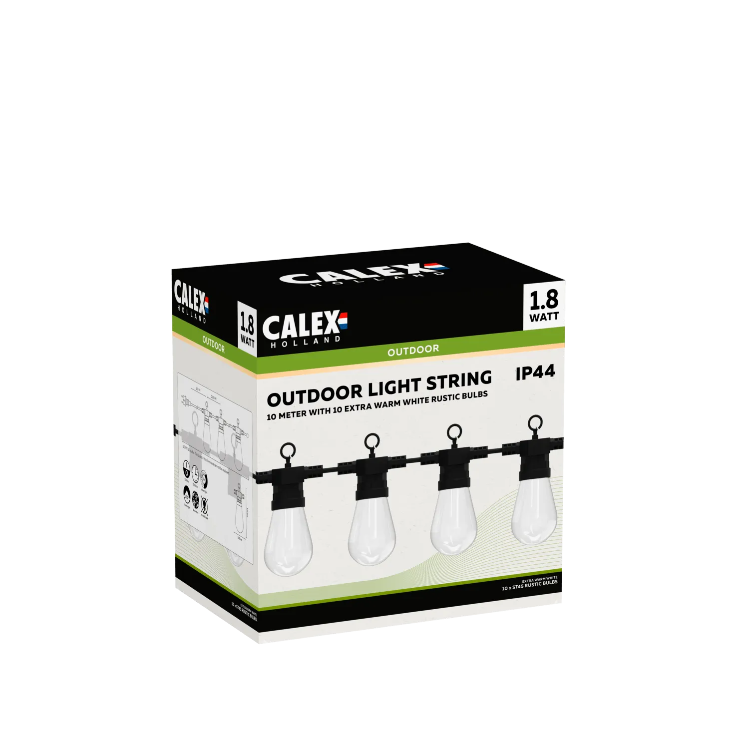 Calex Light Cord 10m - String Light for Outdoors - 10 Lamps - Clear