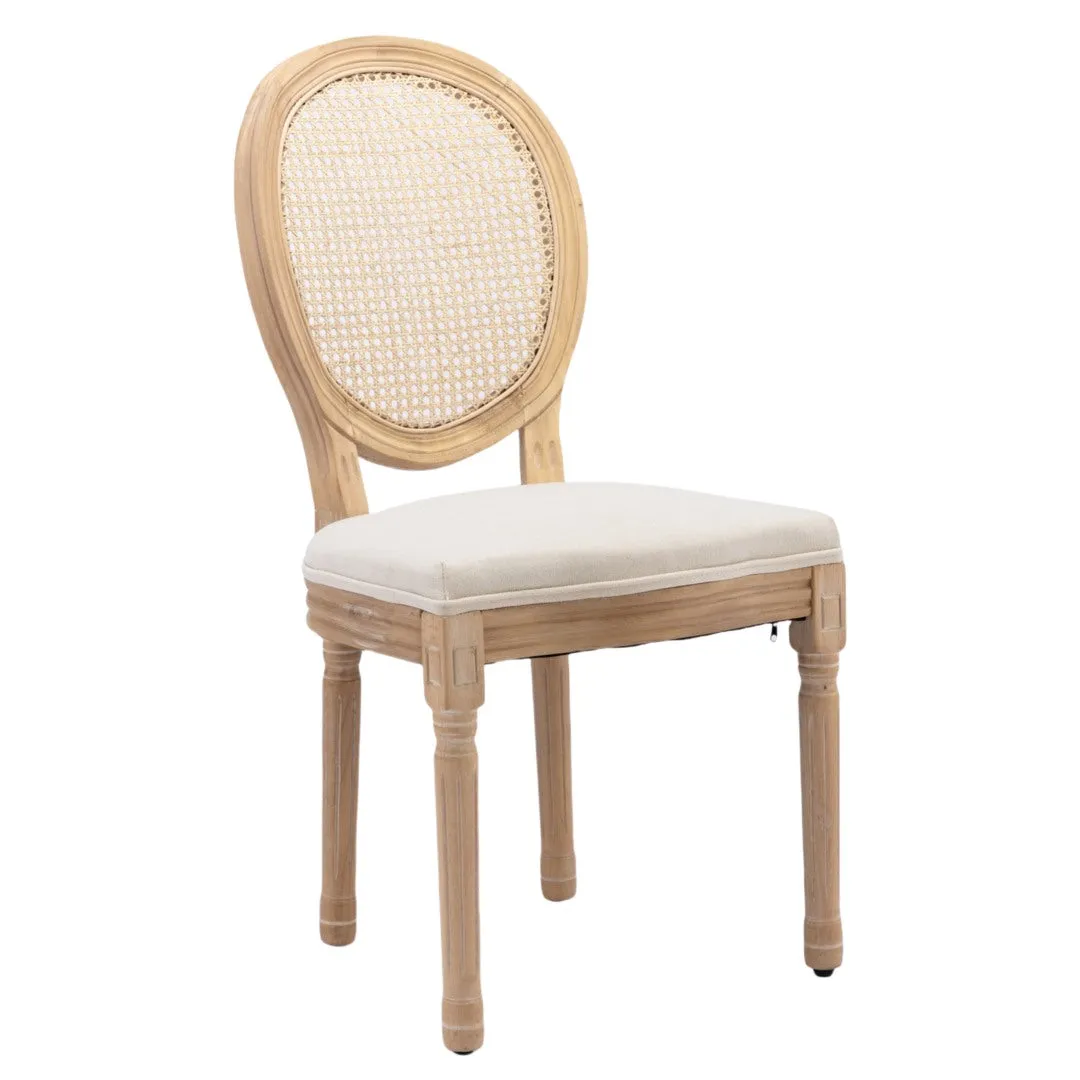 Chic French Vintage Rattan Dining Chairs, Solid Wood Legs, Set of 8