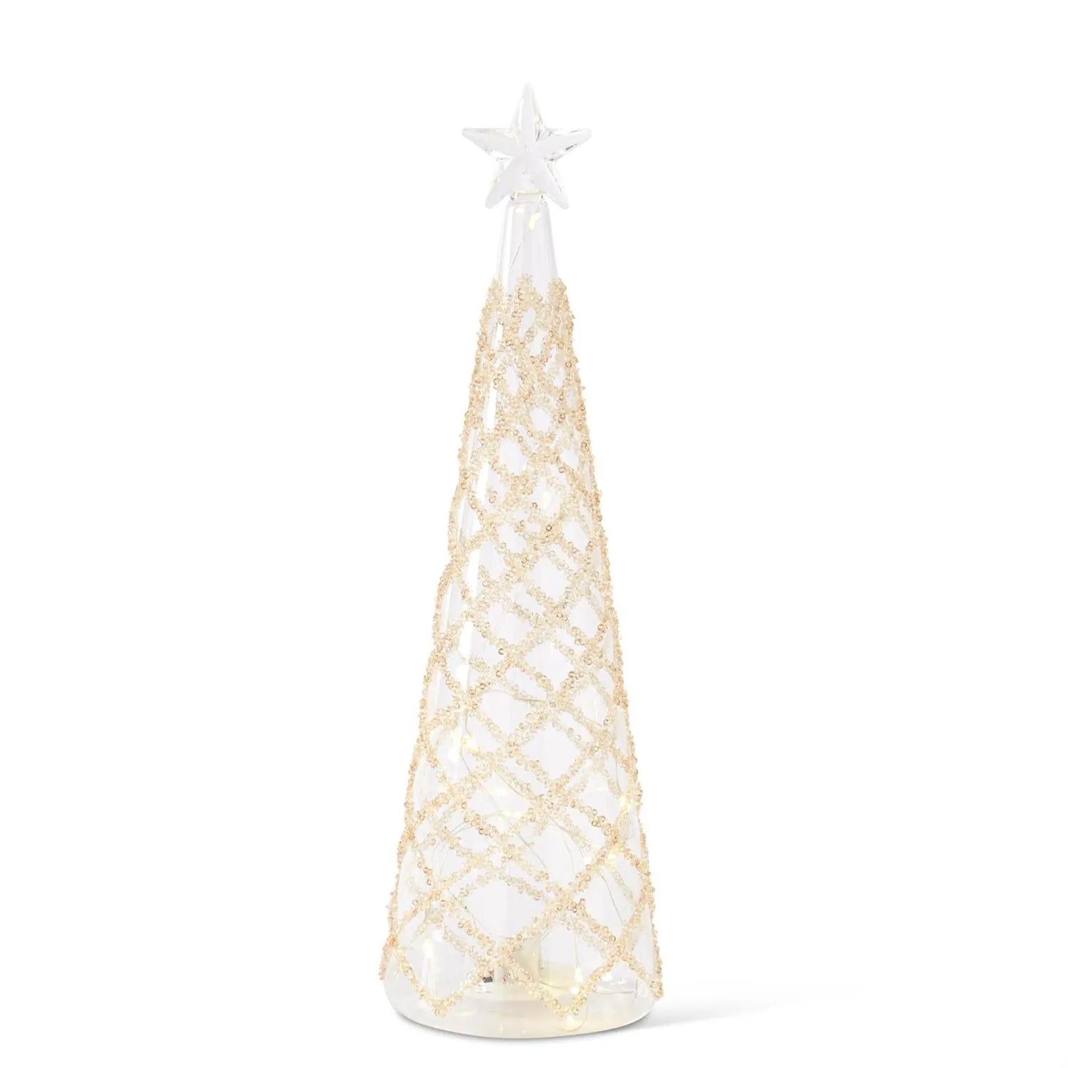 Clear Glass LED Trees w/Lattice Gold Beads