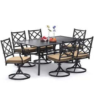 Copy of Bigroof 7 Piece Metal Outdoor Patio Dining Sets for 6, Swivel Chairs with Cushion and Steel 63" Rectangle Table with Umbrella Hole