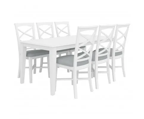 Daisy 7pc Dining Set 180cm Table 6 Chair Acacia Wood Hampton Furniture - White